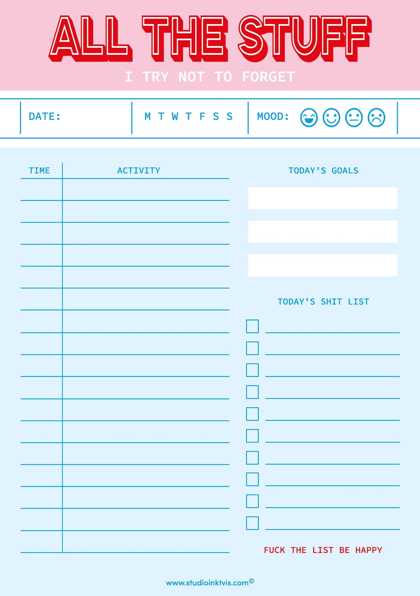 All The Stuff I Try Not to Forget Daily Planner Notepad – Funny & Functional | 6" x 8" | 50 Sheets by Studio Inktvis