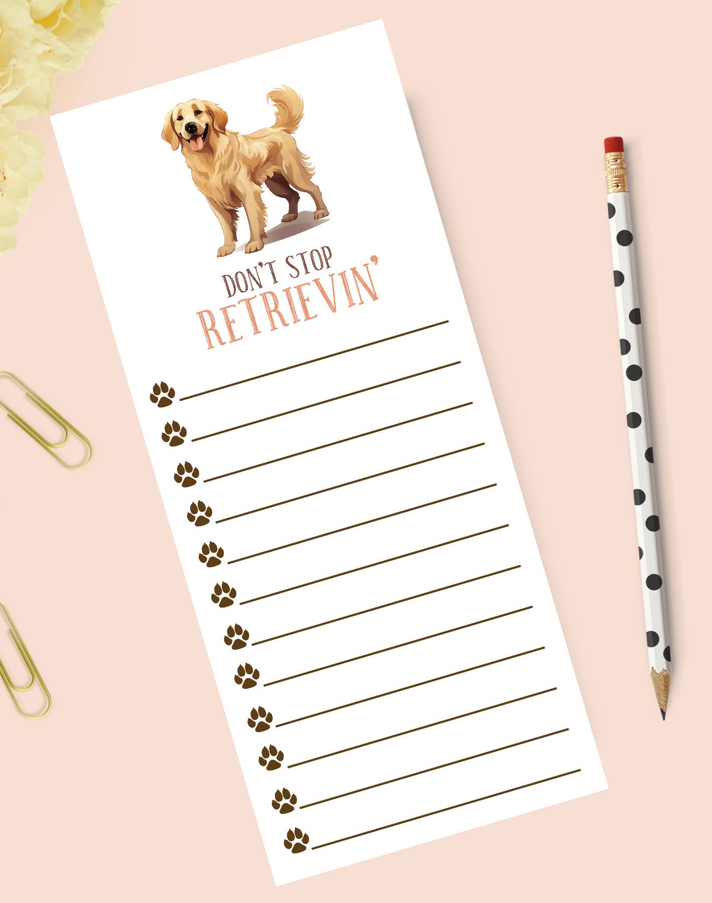 Don’t Stop Retrievin’ Notepad – Cute Golden Retriever To-Do List | 3.5" x 8.5" | 50 Sheets by The Stylish Scribe
