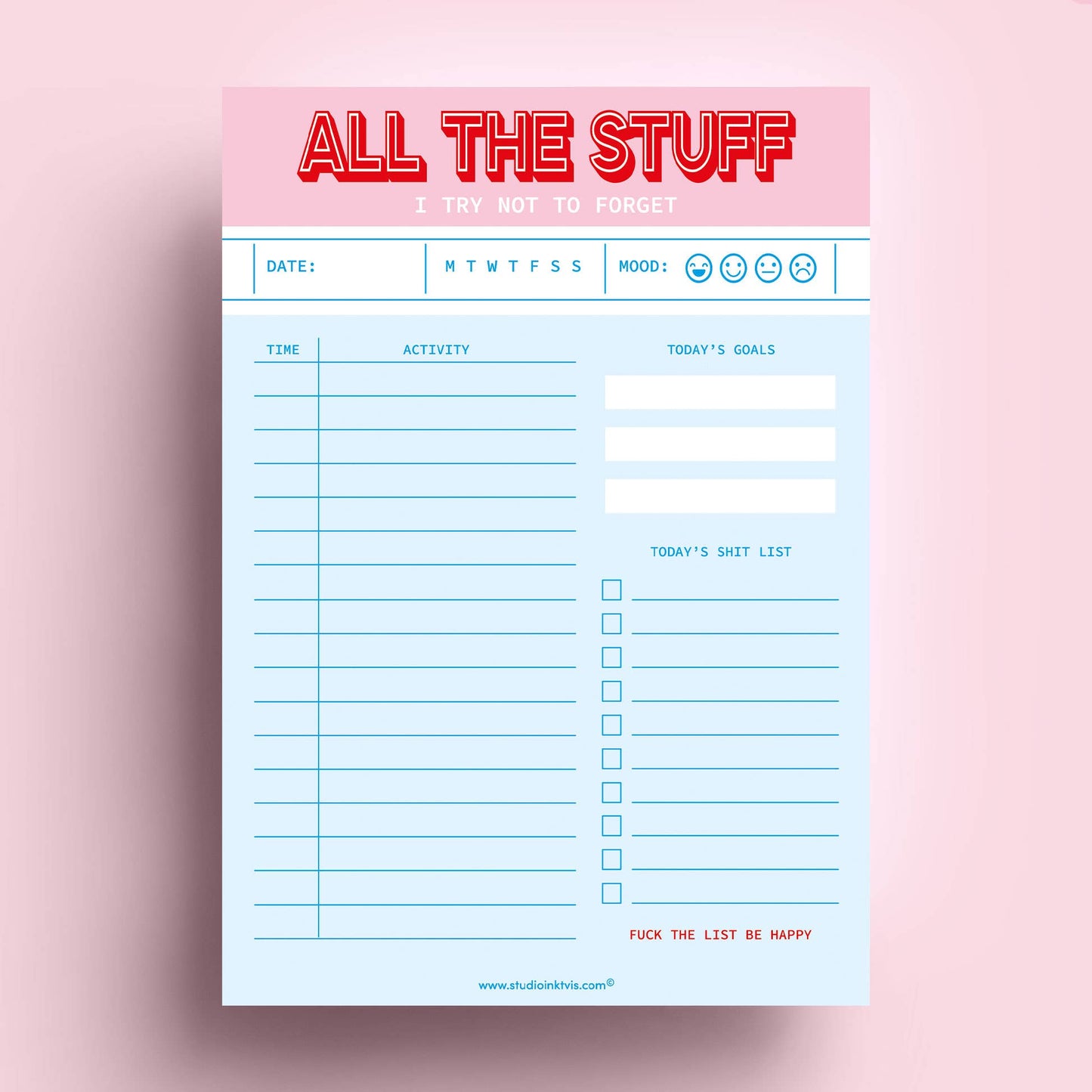 All The Stuff I Try Not to Forget Daily Planner Notepad – Funny & Functional | 6" x 8" | 50 Sheets by Studio Inktvis
