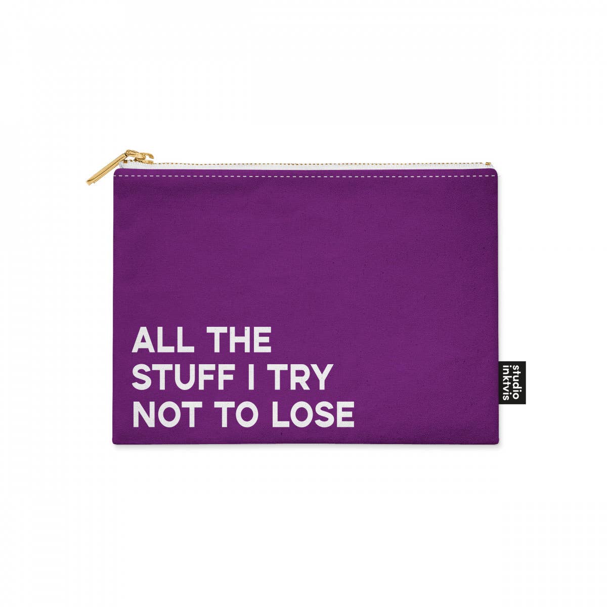 All the Stuff I Try Not to Lose – Funny Canvas Zip Pouch | 9" x 7" | Everyday Essentials Bag by Studio Inktvis
