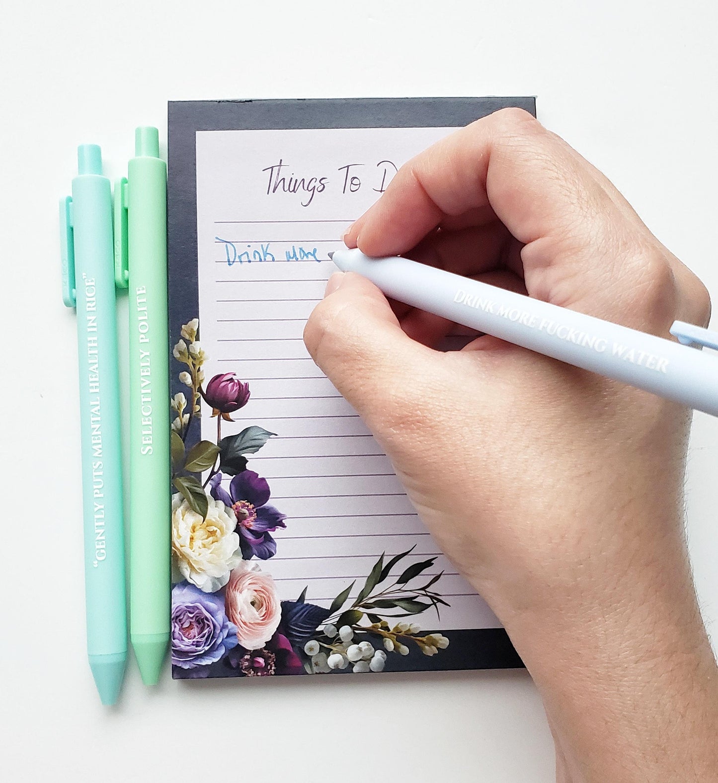 Funny Sweary Pen Set - Self Care Humor Stationery - Gift For Besties - Office Gift Drink More F. Water