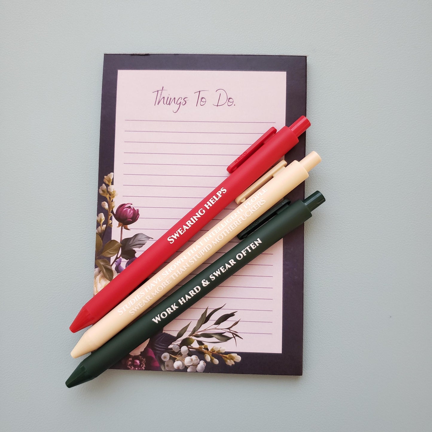 Cursing Pen Set | Funny Stationery Gift with Swear Words | Adult Pen Set | Coworker Gift Swearing Helps