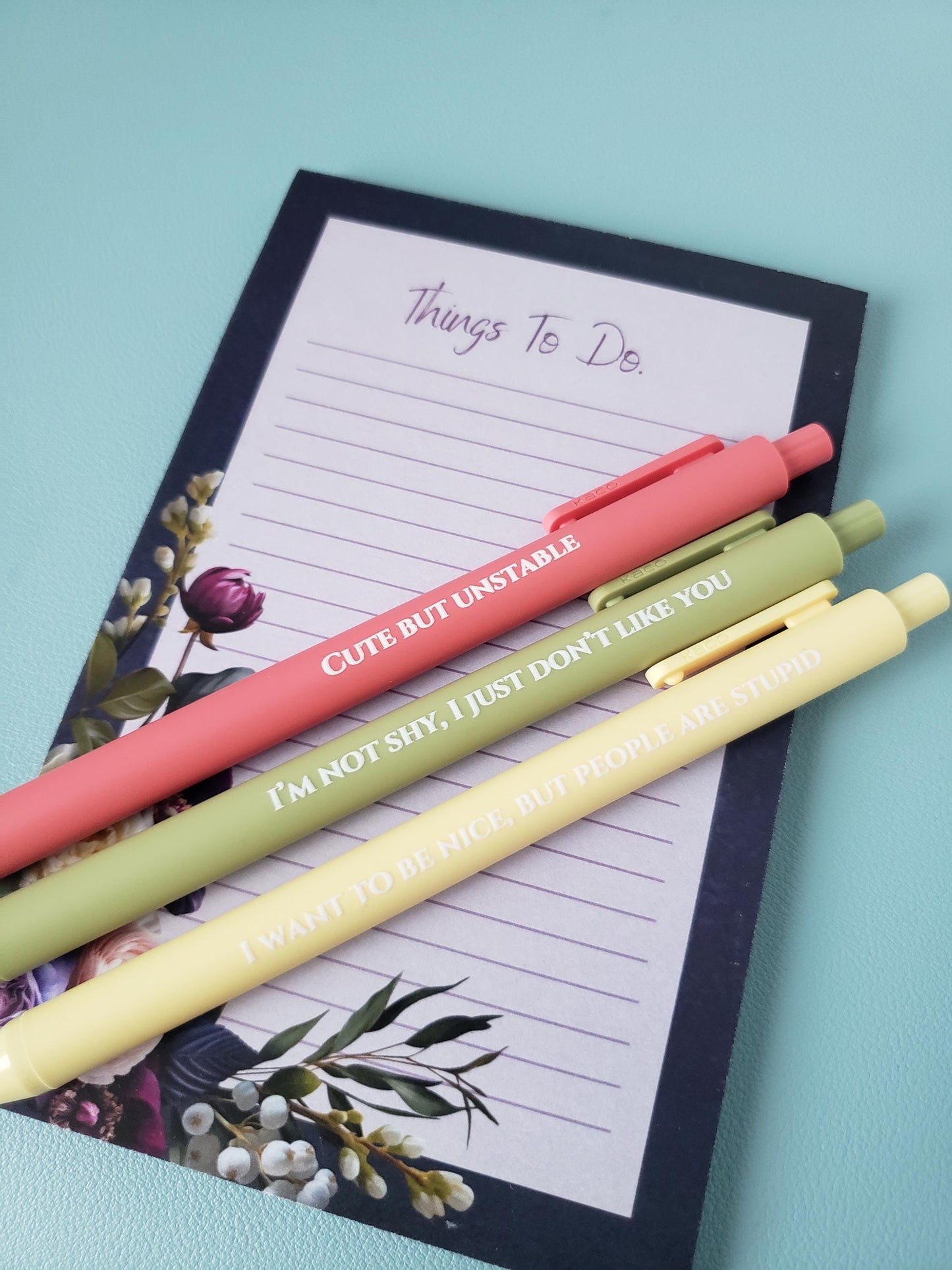 Snarky Pen Set | 3 Sarcastic Pens with Color Ink - Gift For Bestie Cute But Unstable