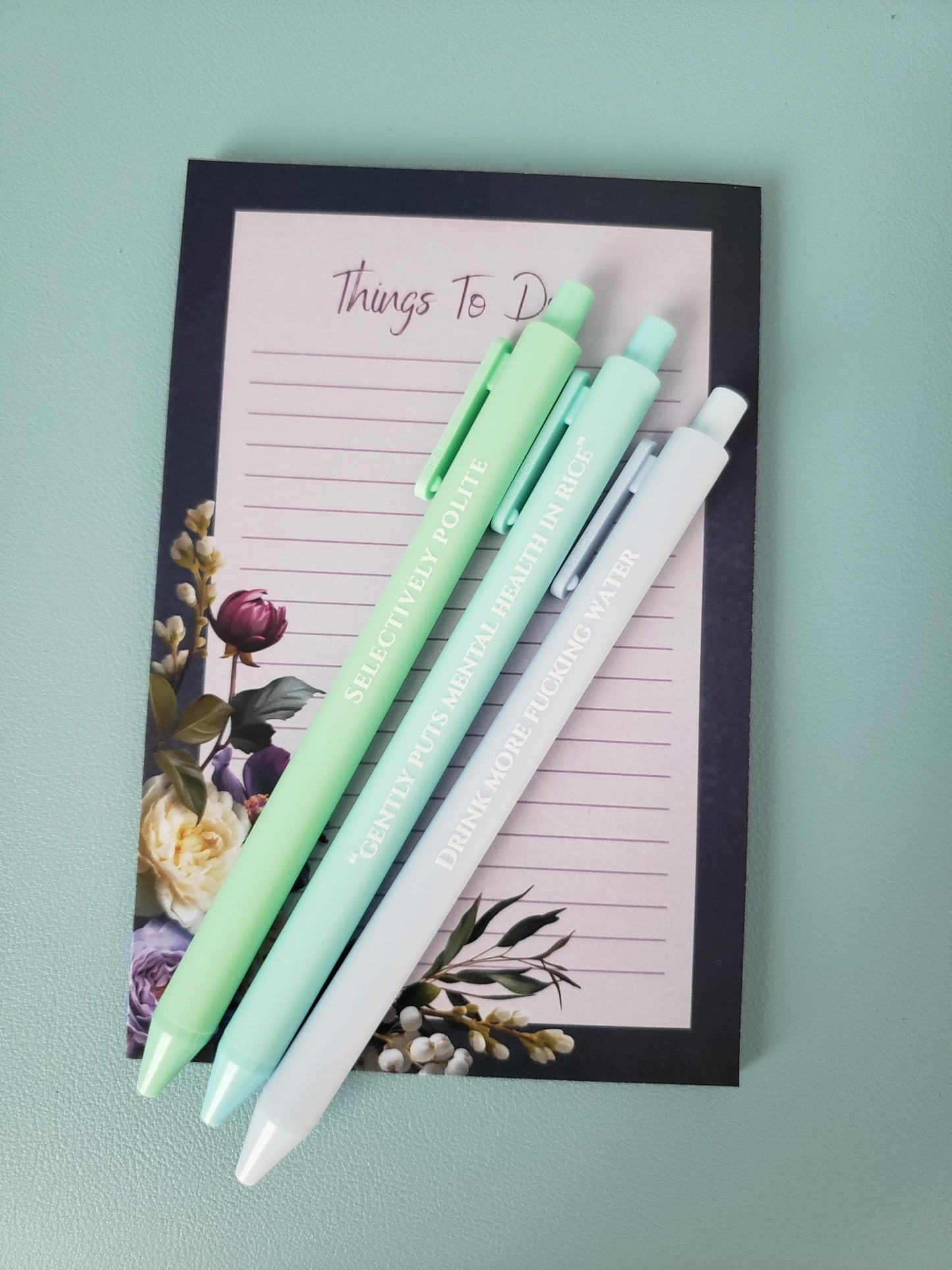 Funny Sweary Pen Set - Self Care Humor Stationery - Gift For Besties - Office Gift Drink More F. Water
