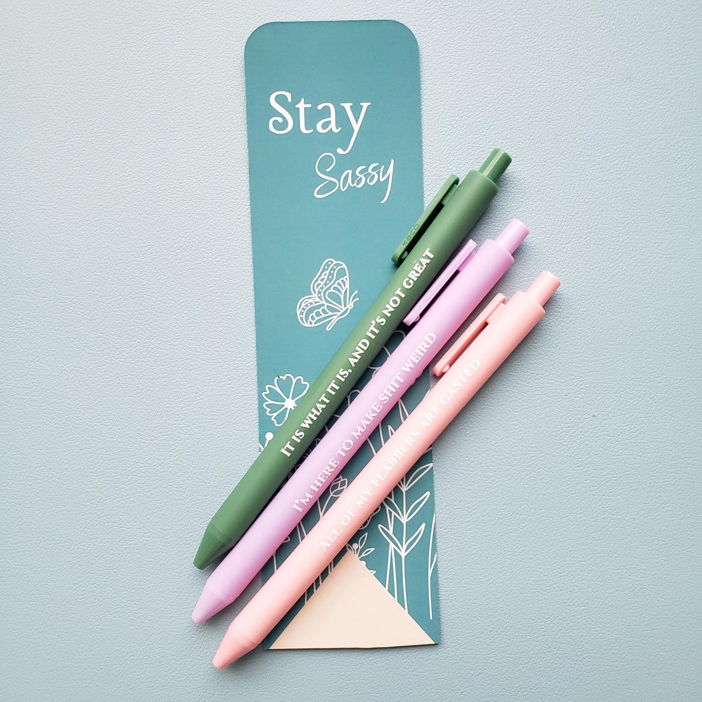 Snarky Humor Pen Set | 3 Sarcastic Pens with Color Ink - Gift For Bestie All Of My Flabbers Are Gasted