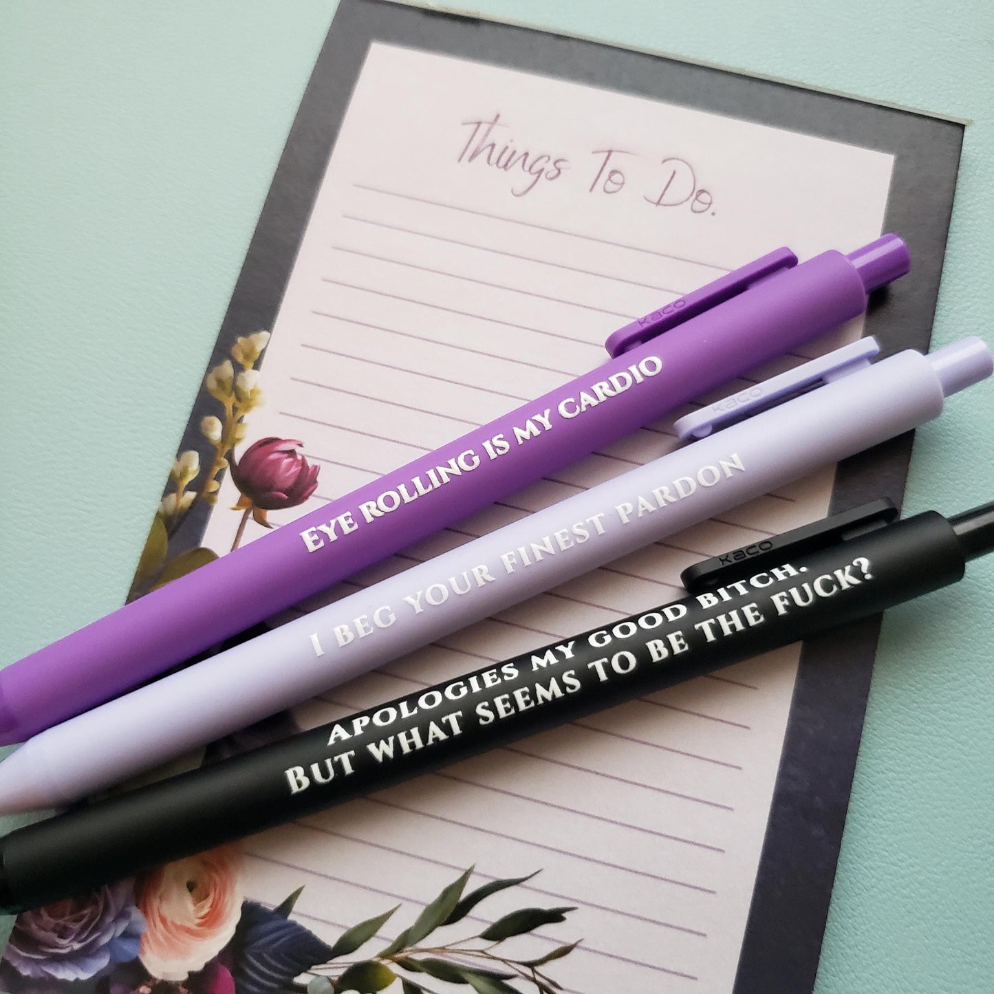 Sweary Snarky Pen Set | Funny Stationery Gift with Swear Words | Adult Pen Set | Coworker Gift Eye Rolling Is My Cardio