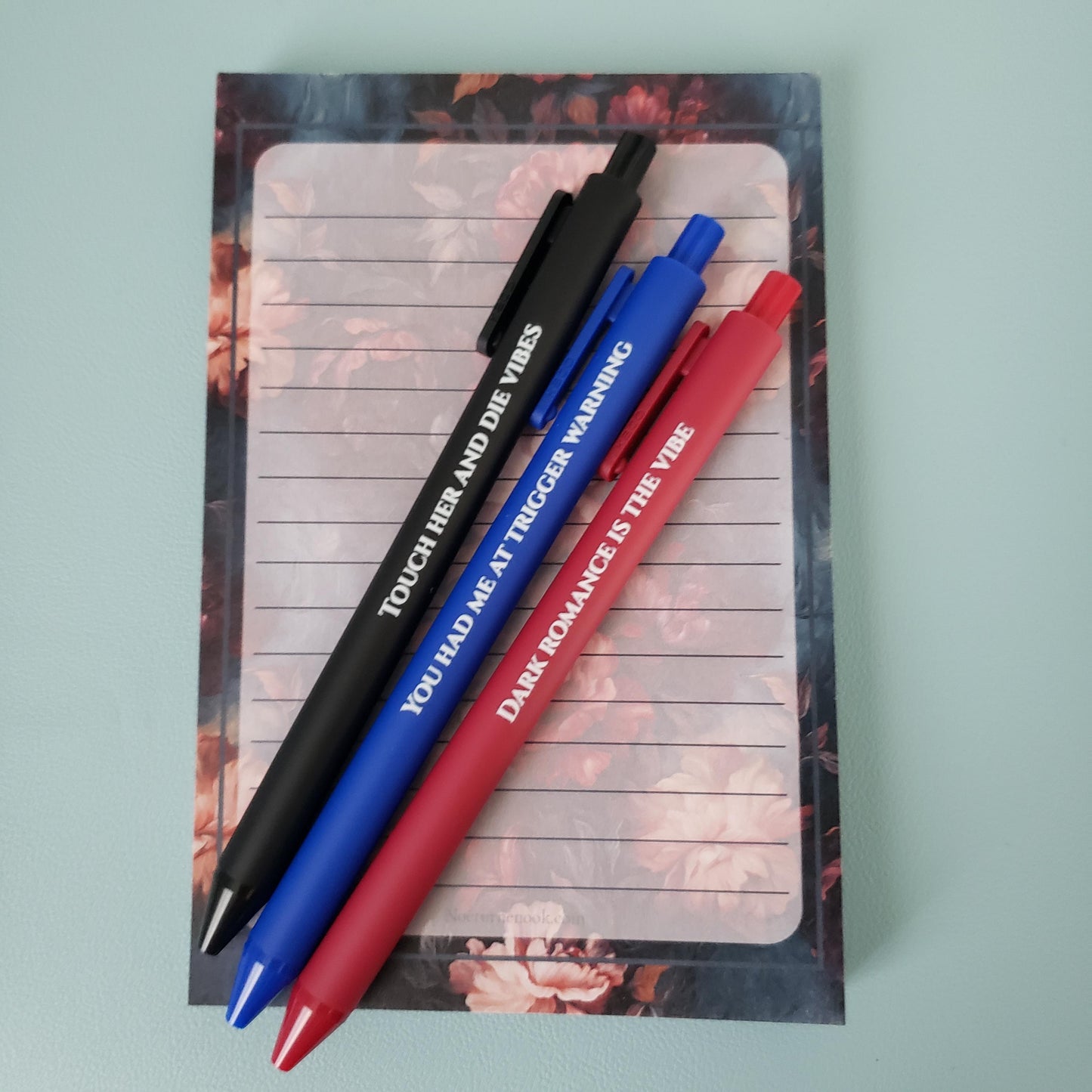 Dark Romance Pen Set | Bookish Gift for Dark Romance Readers | Spicy Book Pens | Colored Ink Pen Trio | Booktok Stationery