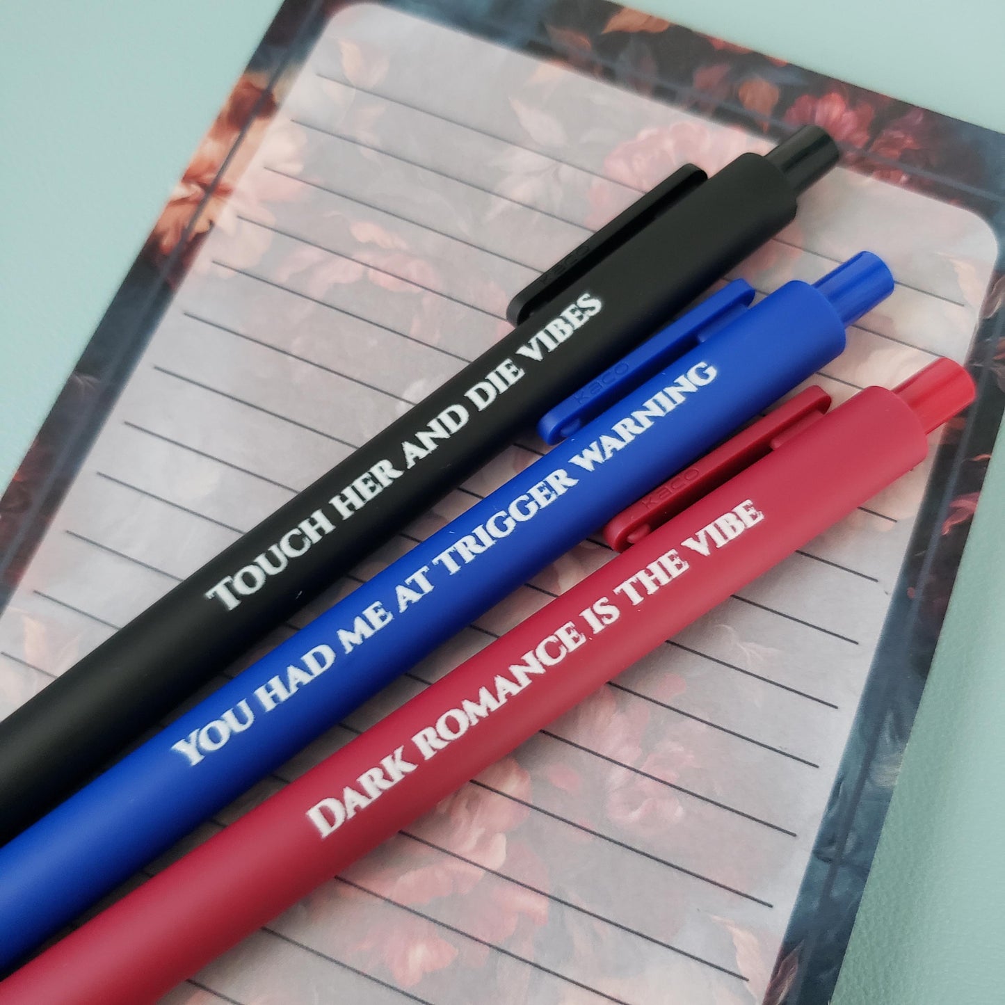 Dark Romance Pen Set | Bookish Gift for Dark Romance Readers | Spicy Book Pens | Colored Ink Pen Trio | Booktok Stationery