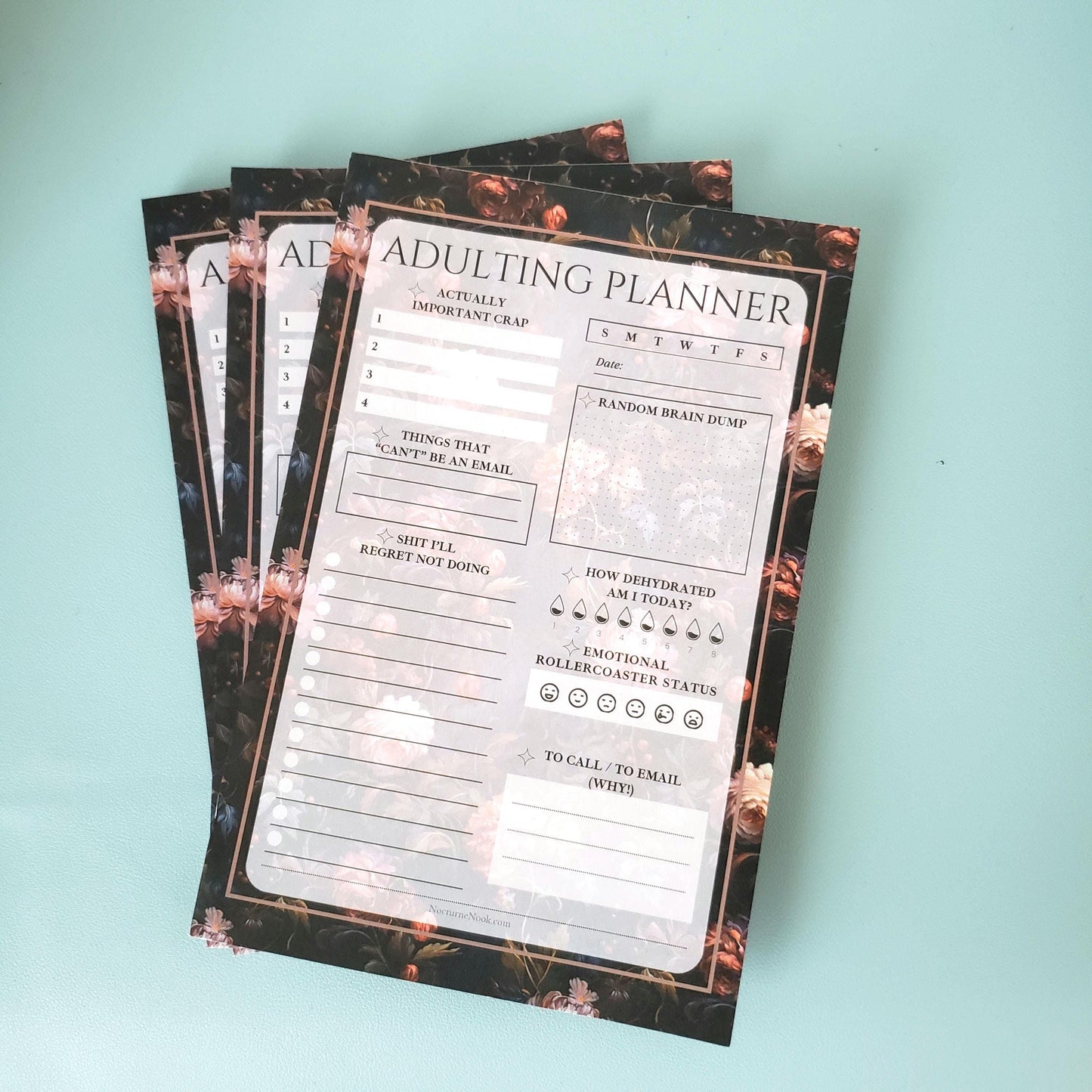 Adulting Planner Notepad - Floral Notepad - Dark Florals Aesthetic Stationery