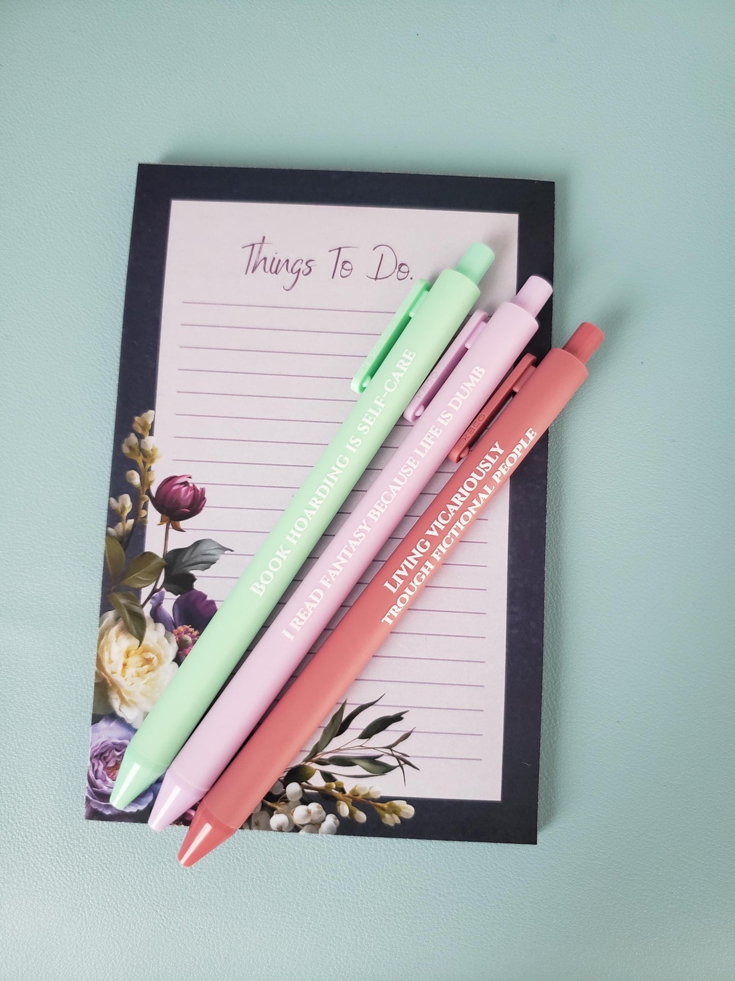 Fantasy Book Lover Pen Set | Funny Pens for Readers | “Book Hoarding is Self-Care” | Reader Gift, Bookish Stationery