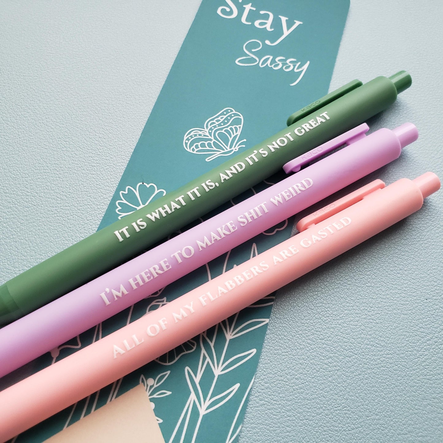 Snarky Humor Pen Set | 3 Sarcastic Pens with Color Ink - Gift For Bestie All Of My Flabbers Are Gasted