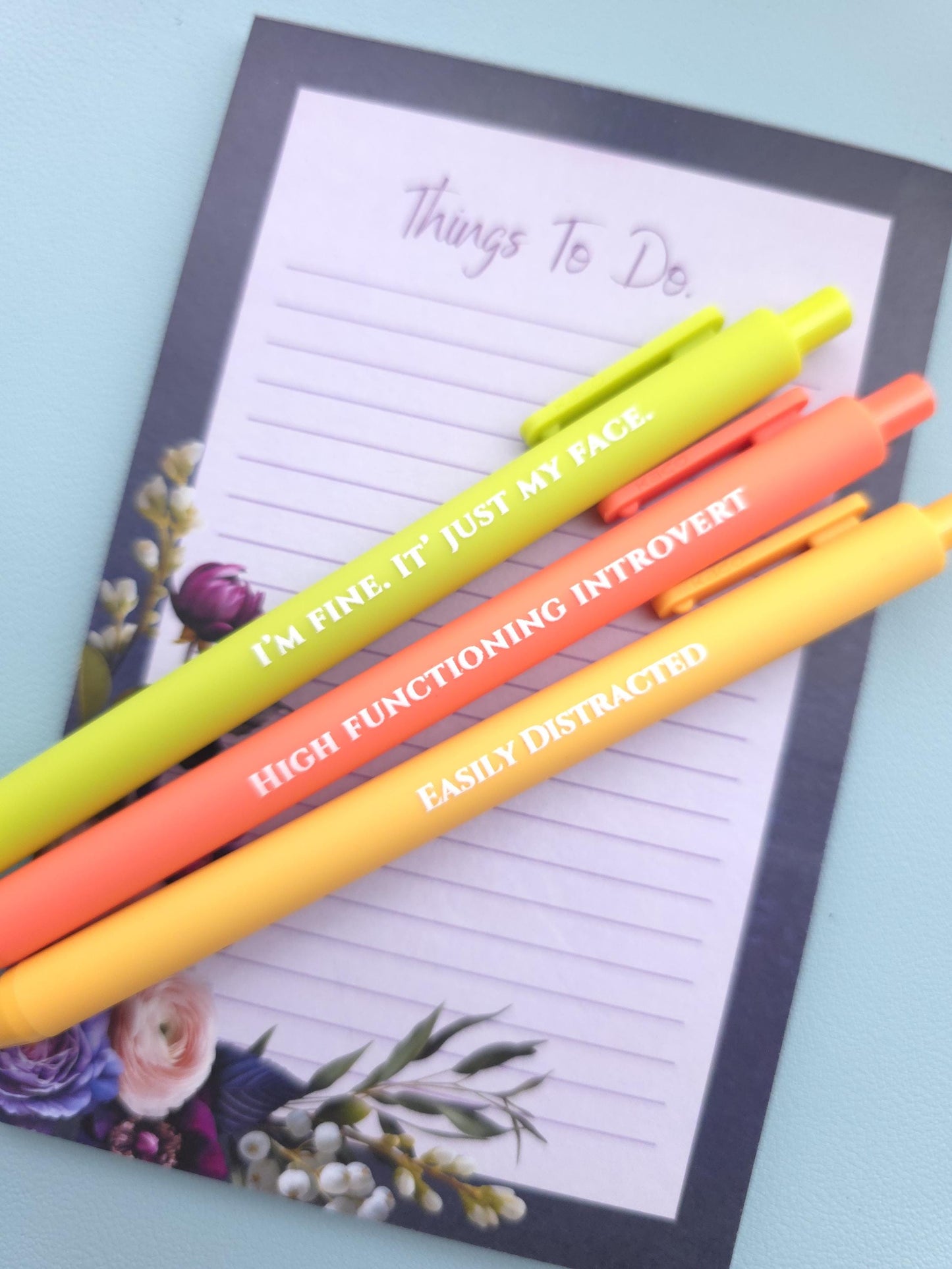 Pen Set for Introvert Adults | Snarky Sayings on Color Ink Pens | Gift for Besties Easily Distracted