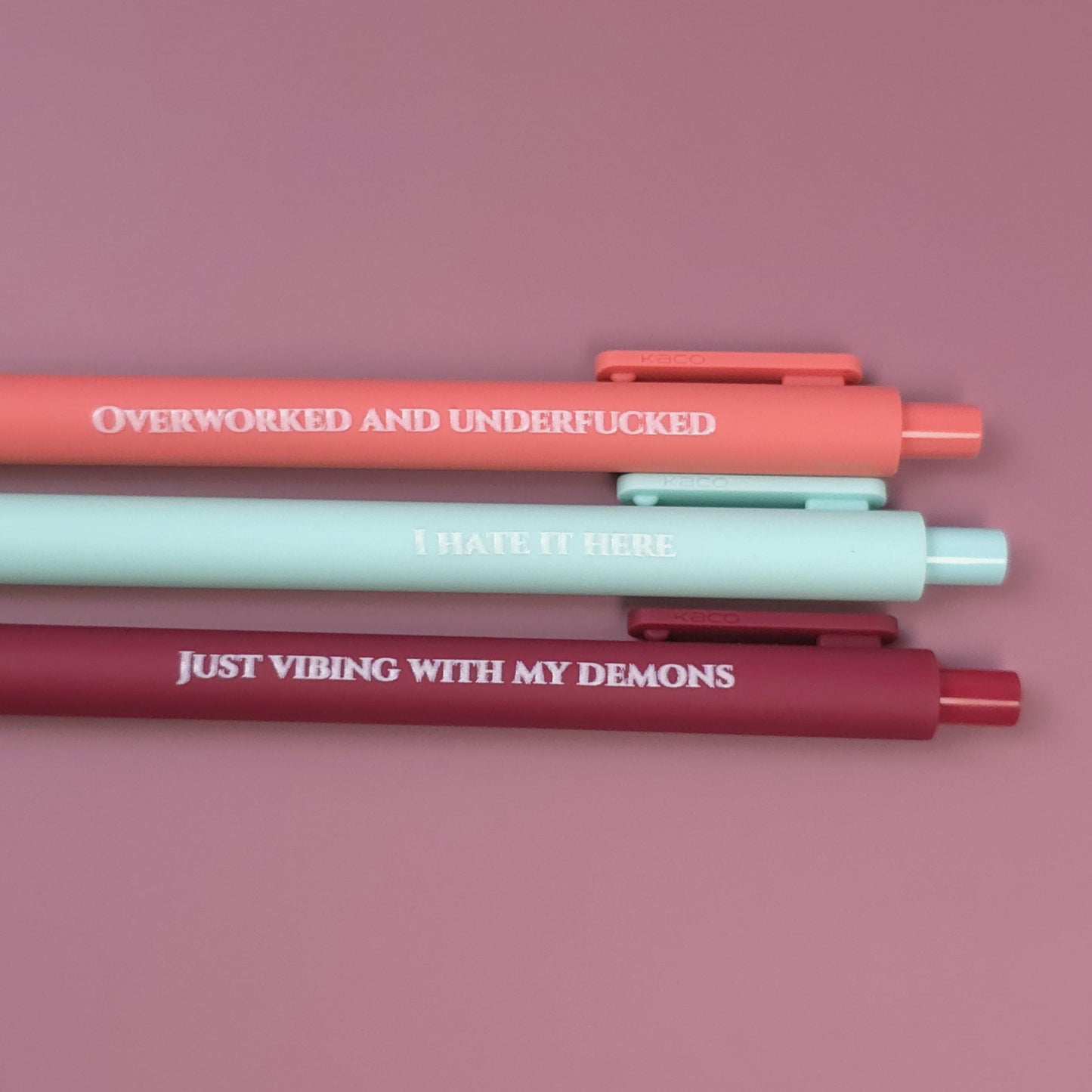 I Hate It Here Pen Set | Funny Sarcastic Pens | Demon Vibes Stationery Gift | Snarky Office Supplies | Mental Health Humor Pen Set