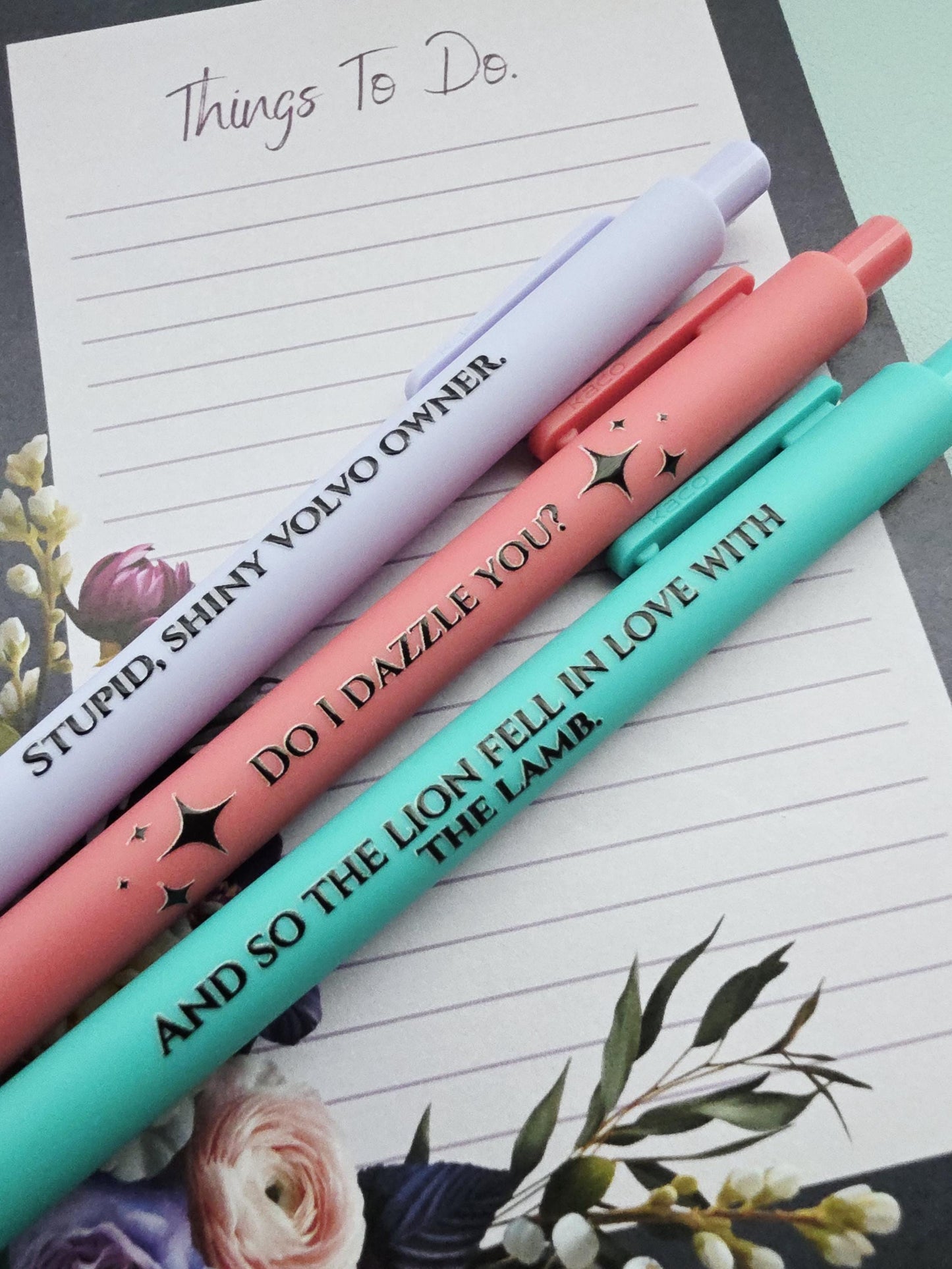 Fantasy Vampire Pen Set | “Do I Dazzle You?”, “Lion & Lamb” | Funny Bookish Gift, Vampire Romance Fans, Nostalgic Reader Pens