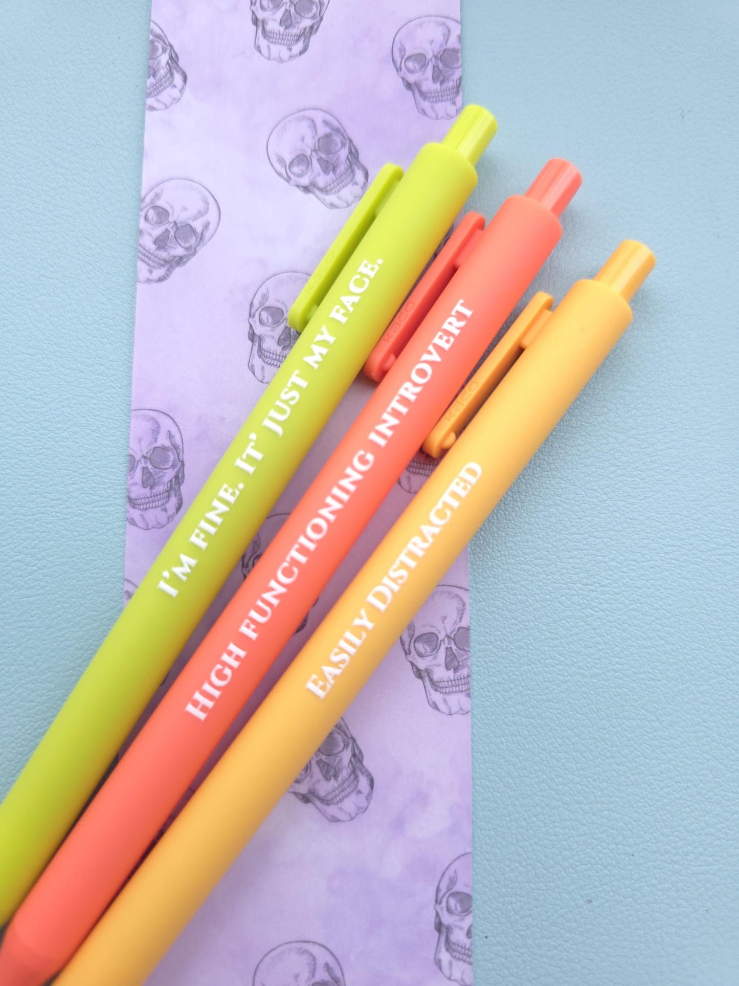 Pen Set for Introvert Adults | Snarky Sayings on Color Ink Pens | Gift for Besties Easily Distracted