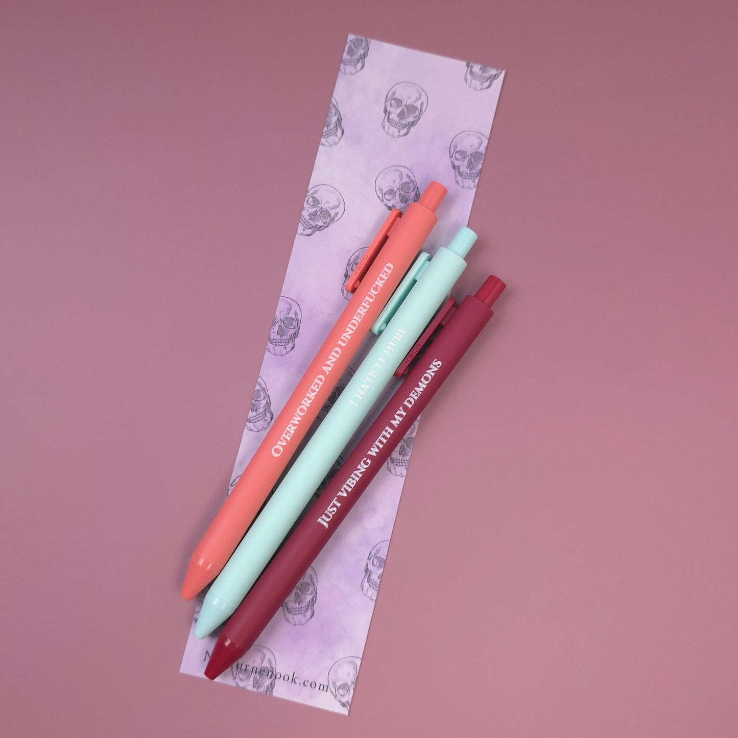 I Hate It Here Pen Set | Funny Sarcastic Pens | Demon Vibes Stationery Gift | Snarky Office Supplies | Mental Health Humor Pen Set