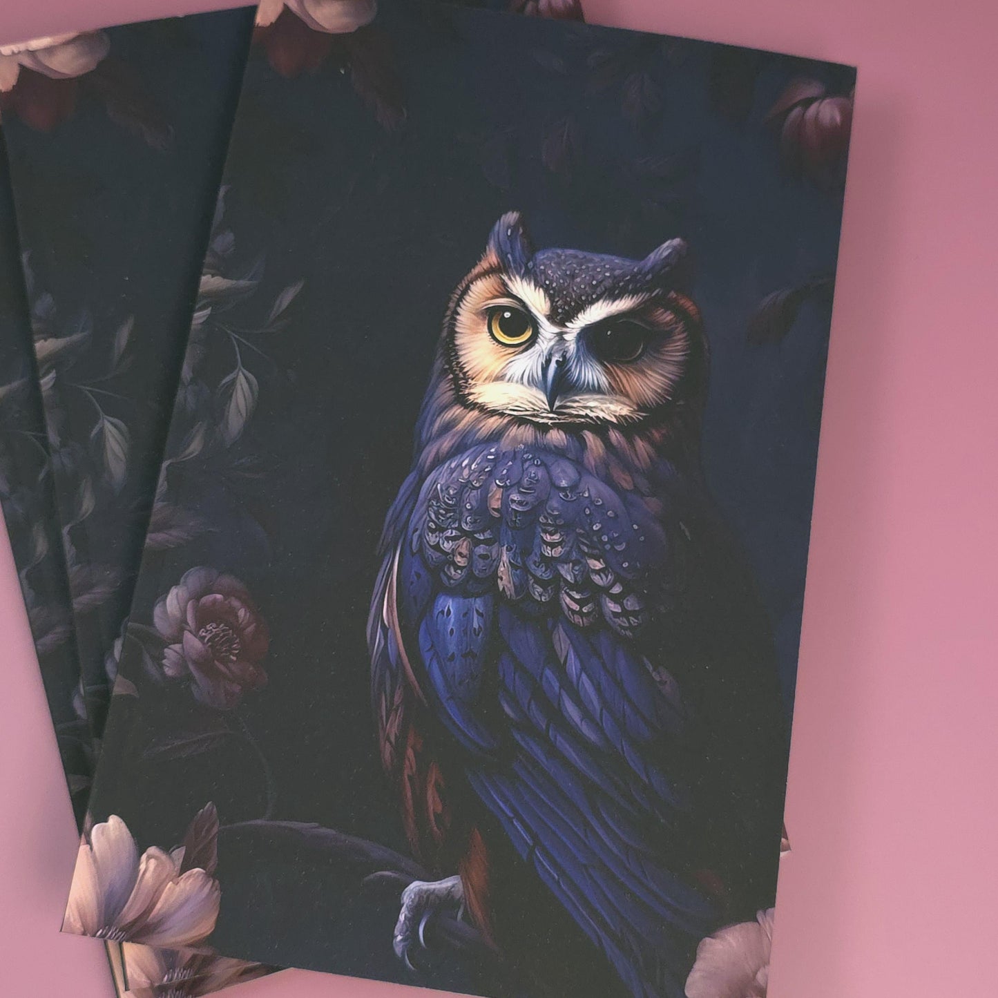 Dark Floral Owl Notebook | 5.5x8.5” Lined Journal with Soft Touch Cover | Dark Academia Stationery | Nocturne Nook Notebook | 115 Pages