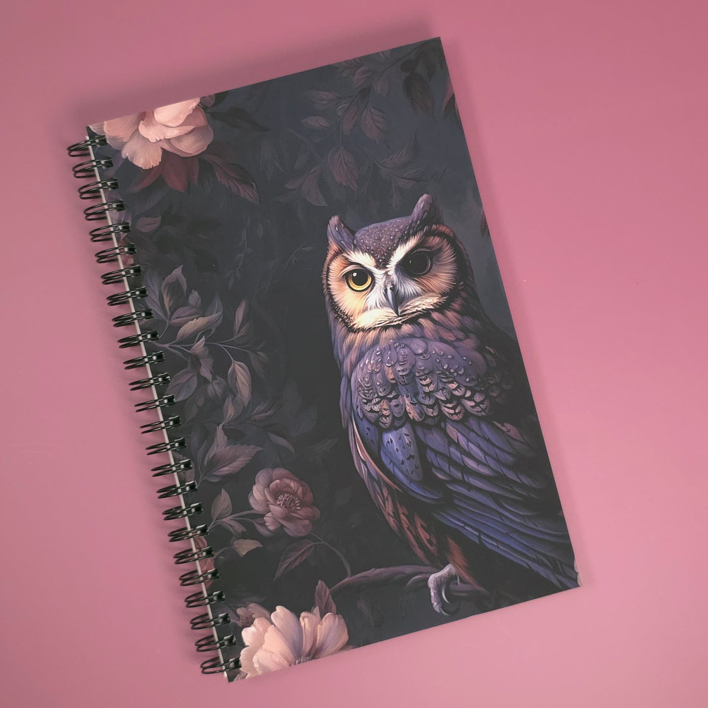 Owl Floral Notebook – Lined Soft Cover | 5.5" x 8.5" | 80 Sheets | Metal O-Ring Bound