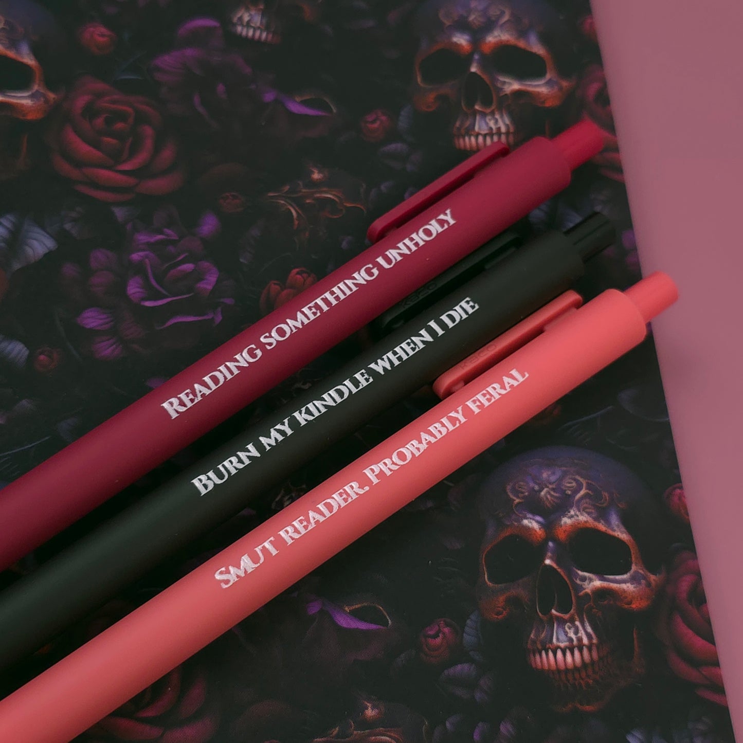 Reading Something Unholy Pen Set – Smut Reader Gift with Bookmark Insert | Optional Matching Notebook