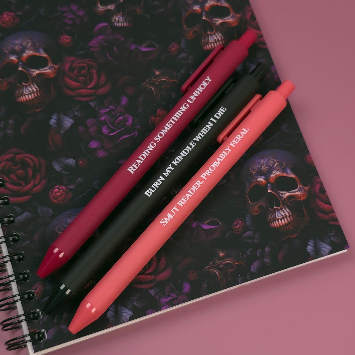 Reading Something Unholy Pen Set – Smut Reader Gift with Bookmark Insert | Optional Matching Notebook