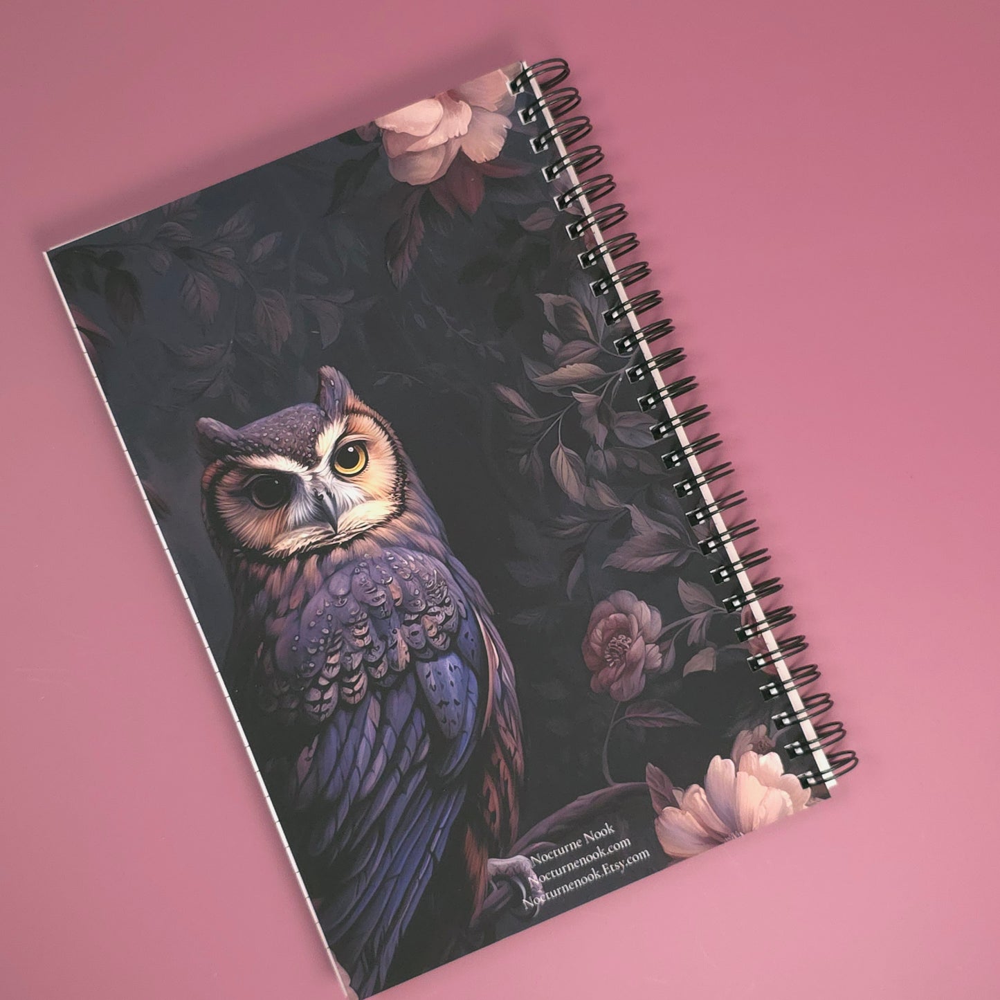 Owl Floral Notebook – Lined Soft Cover | 5.5" x 8.5" | 80 Sheets | Metal O-Ring Bound