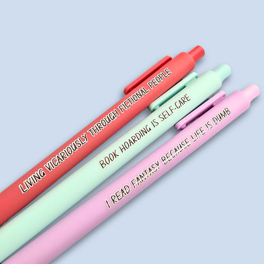 Fantasy Book Lover Pen Set | Funny Pens for Readers | “Book Hoarding is Self-Care” | Reader Gift, Bookish Stationery