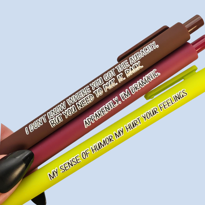 Snarky Adult Humor Pen Set | 3 Sarcastic Pens with Color Ink - Gift For Bestie Apparently I'm Dramatic