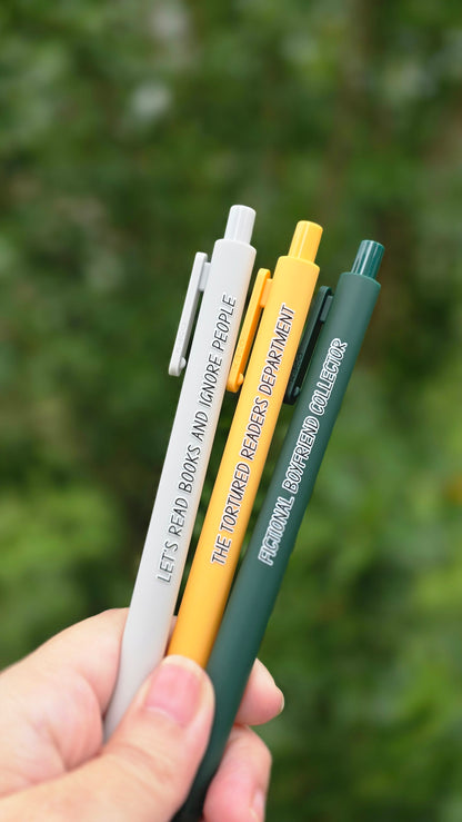Funny Bookish Pen Set | “Tortured Readers Dept.”, “Fictional Boyfriend Collector” | Gifts for Readers, Book Lover Stationery