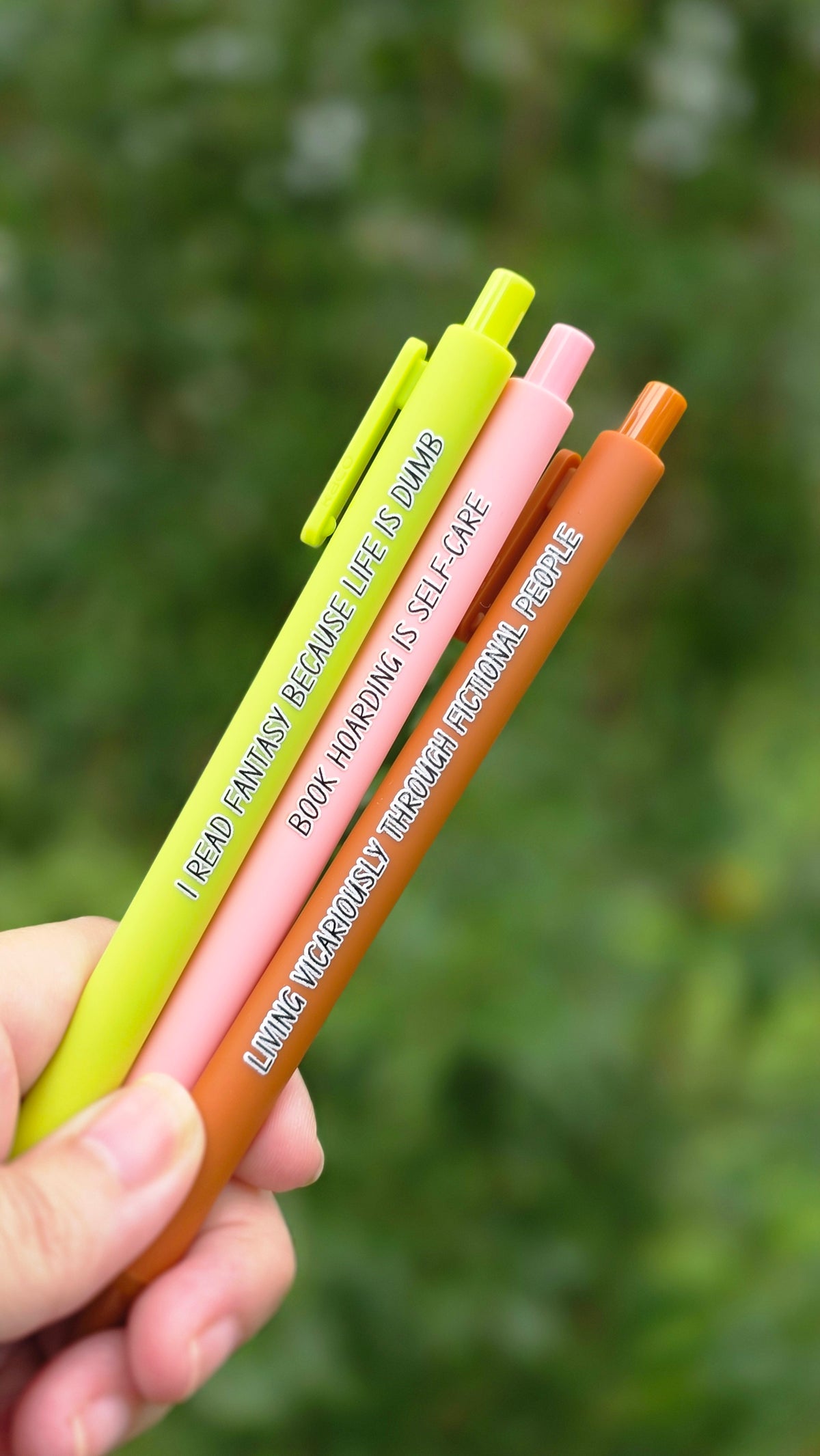 Fantasy Book Lover Pen Set | Funny Pens for Readers | “Book Hoarding is Self-Care” | Reader Gift, Bookish Stationery