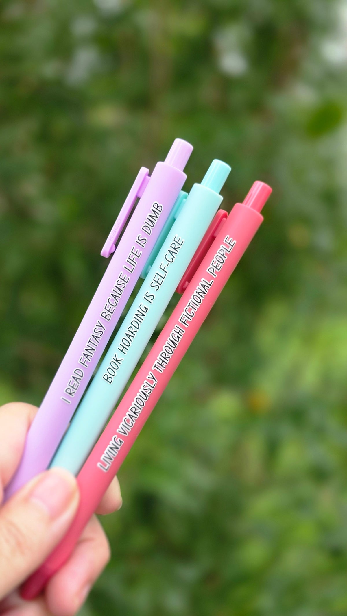 Fantasy Book Lover Pen Set | Funny Pens for Readers | “Book Hoarding is Self-Care” | Reader Gift, Bookish Stationery