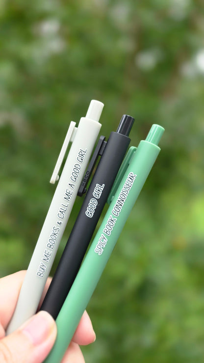 Spicy Romance Pen Set | “Good Girl”, “Spicy Book Connoisseur” | Funny Book Lover Gift, Smut Reader Stationery