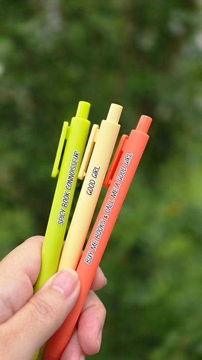 Spicy Romance Pen Set | “Good Girl”, “Spicy Book Connoisseur” | Funny Book Lover Gift, Smut Reader Stationery