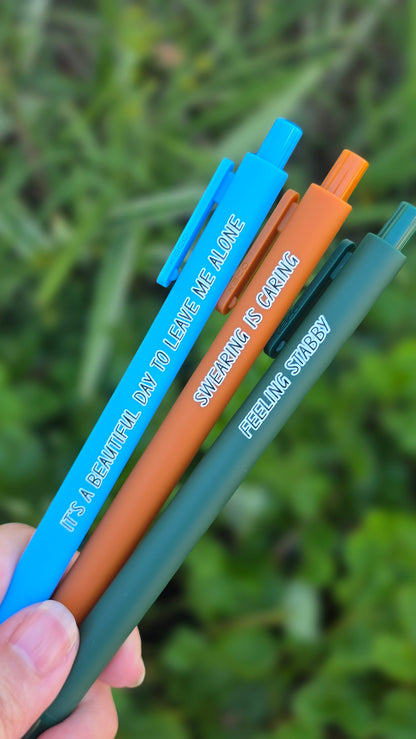 Snarky Pen Set | 3 Sarcastic Pens with Color Ink - Gift For Bestie Feeling Stabby
