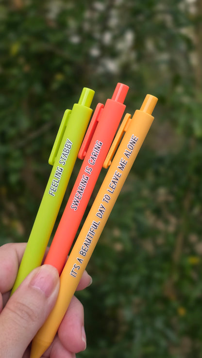 Snarky Pen Set | 3 Sarcastic Pens with Color Ink - Gift For Bestie Feeling Stabby