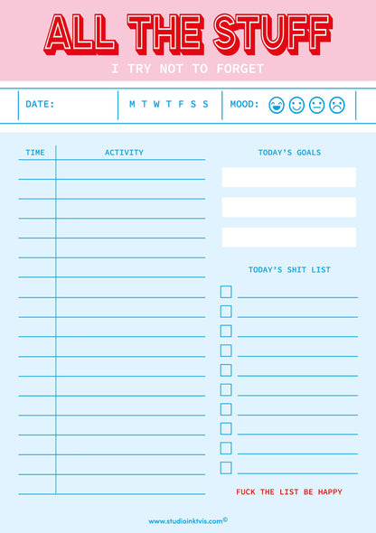 All The Stuff I Try Not to Forget Daily Planner Notepad – Funny & Functional | 6" x 8" | 50 Sheets by Studio Inktvis
