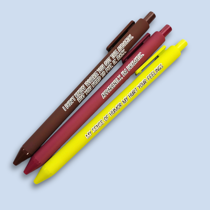 Snarky Adult Humor Pen Set | 3 Sarcastic Pens with Color Ink - Gift For Bestie Apparently I'm Dramatic