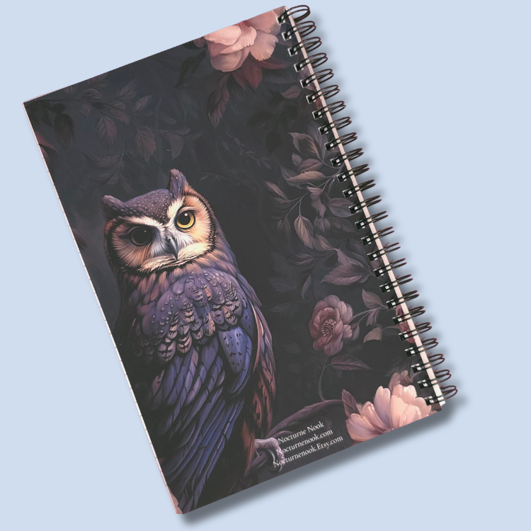 Owl Floral Notebook – Lined Soft Cover | 5.5" x 8.5" | 80 Sheets | Metal O-Ring Bound