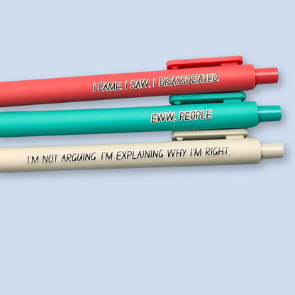 Snarky Pen Set | 3 Sarcastic Pens with Color Ink - Gift For Bestie Eww People