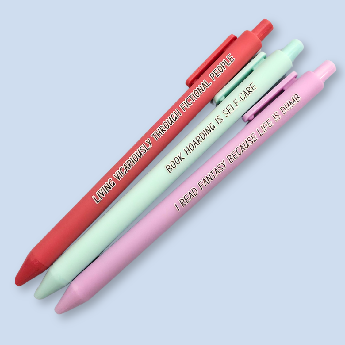 Fantasy Book Lover Pen Set | Funny Pens for Readers | “Book Hoarding is Self-Care” | Reader Gift, Bookish Stationery