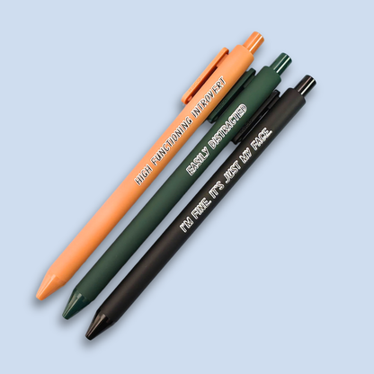 Pen Set for Introvert Adults | Snarky Sayings on Color Ink Pens | Gift for Besties Easily Distracted