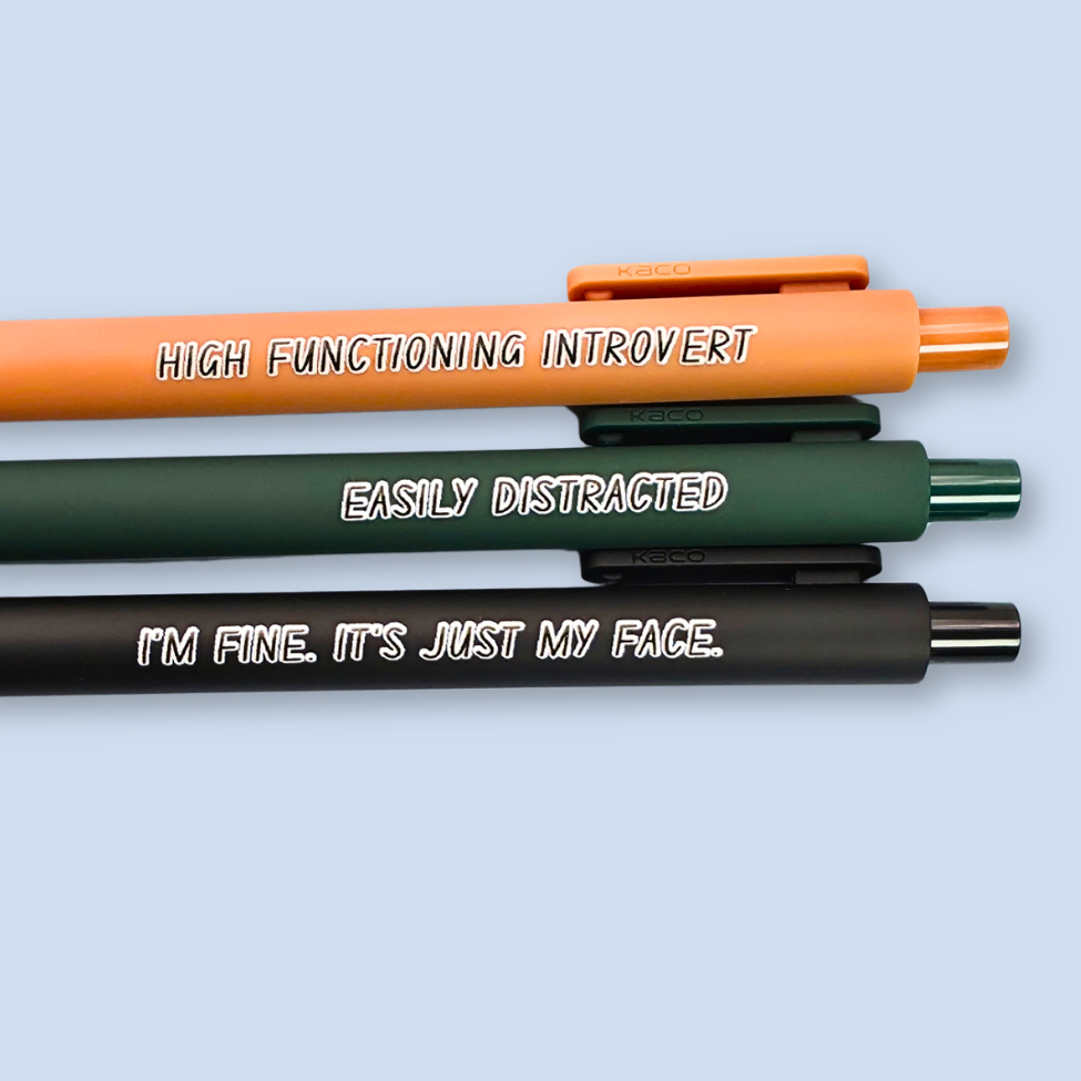 Pen Set for Introvert Adults | Snarky Sayings on Color Ink Pens | Gift for Besties Easily Distracted