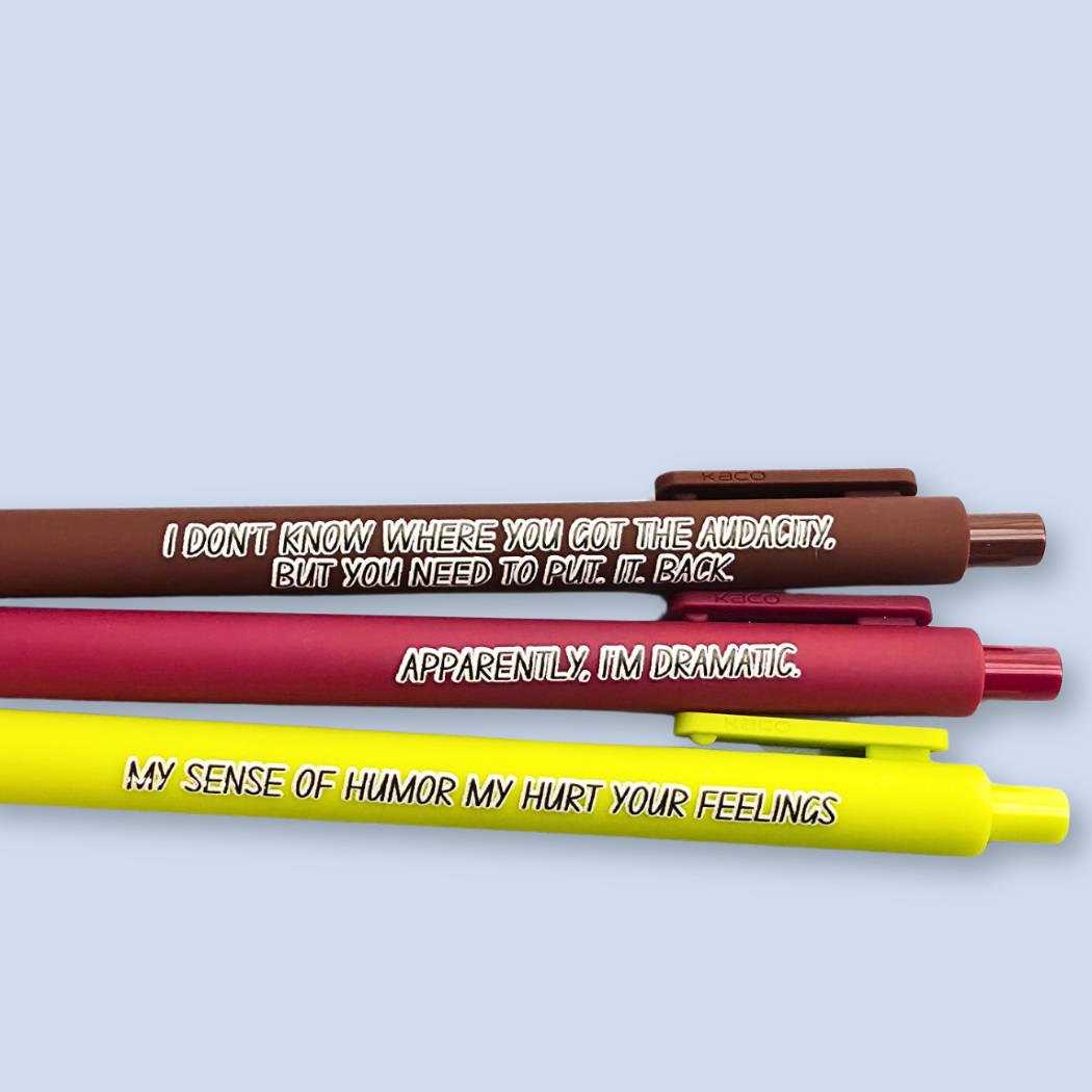 Snarky Adult Humor Pen Set | 3 Sarcastic Pens with Color Ink - Gift For Bestie Apparently I'm Dramatic