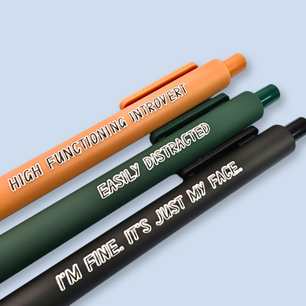 Pen Set for Introvert Adults | Snarky Sayings on Color Ink Pens | Gift for Besties Easily Distracted