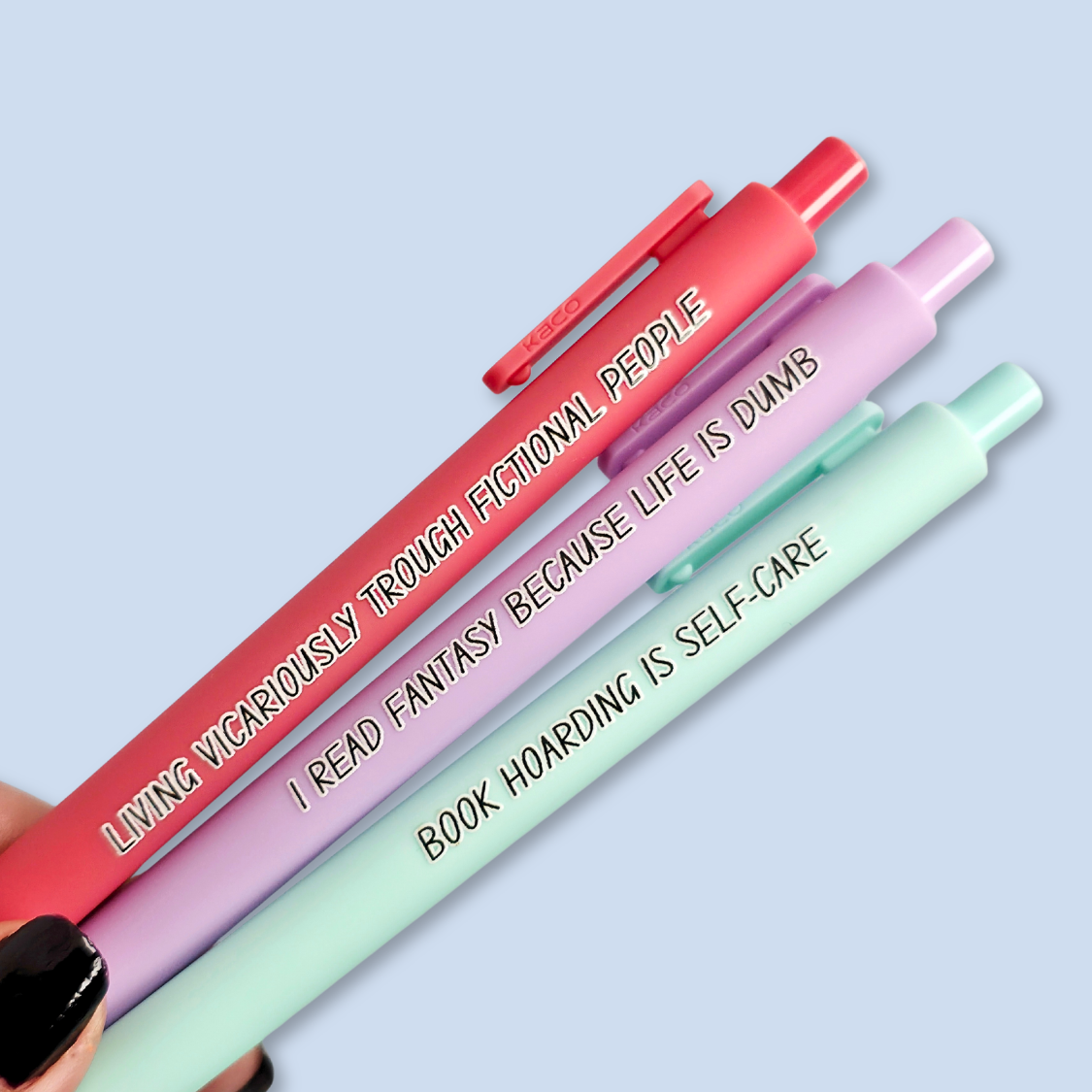 Fantasy Book Lover Pen Set | Funny Pens for Readers | “Book Hoarding is Self-Care” | Reader Gift, Bookish Stationery
