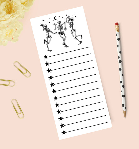 Dancing Skeletons Notepad – Spooky Cute To-Do List Pad | 3.5" x 8.5" | 50 Sheets by The Stylish Scribe