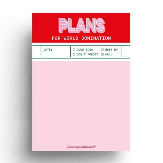 Plans for World Domination Notepad – Funny Evil Mastermind To-Do List | 6" x 4" | 50 Sheets by Studio Inktvis