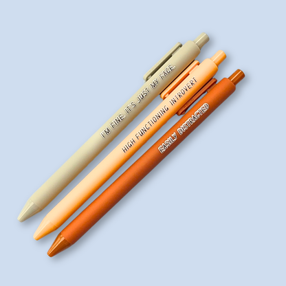 Pen Set for Introvert Adults | Snarky Sayings on Color Ink Pens | Gift for Besties Easily Distracted