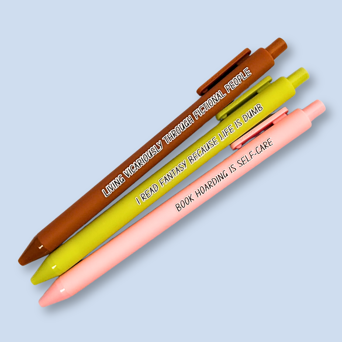 Fantasy Book Lover Pen Set | Funny Pens for Readers | “Book Hoarding is Self-Care” | Reader Gift, Bookish Stationery