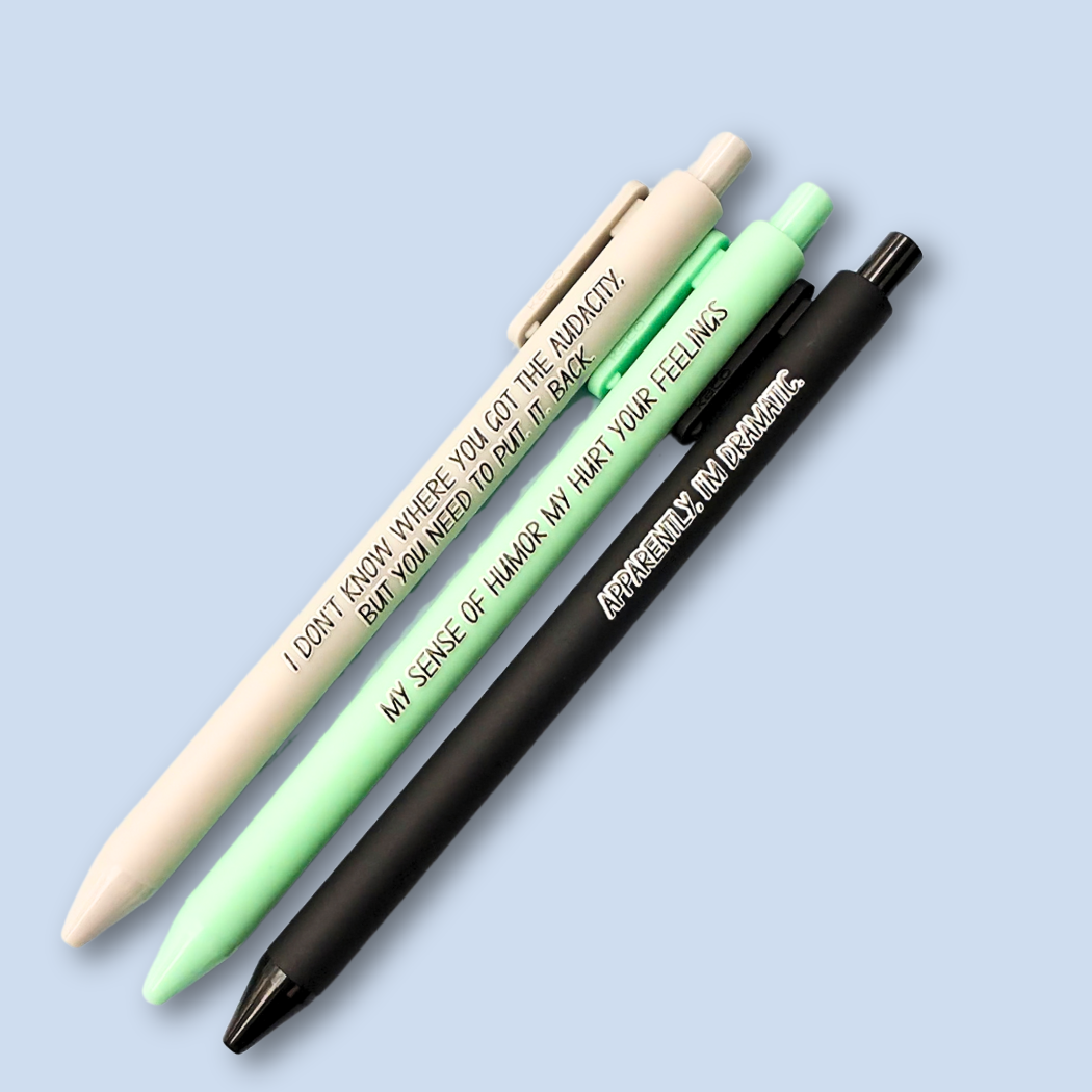 Snarky Adult Humor Pen Set | 3 Sarcastic Pens with Color Ink - Gift For Bestie Apparently I'm Dramatic