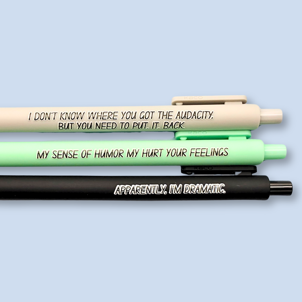 Snarky Adult Humor Pen Set | 3 Sarcastic Pens with Color Ink - Gift For Bestie Apparently I'm Dramatic